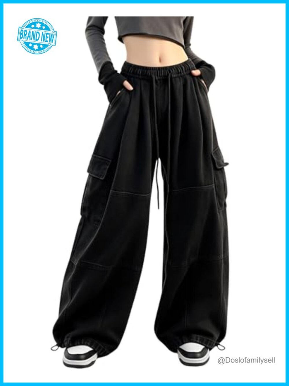 PEAINJ Baggy Cargo Pants Womens Y2k Drawstring Wide Leg Sweatpants Cotton